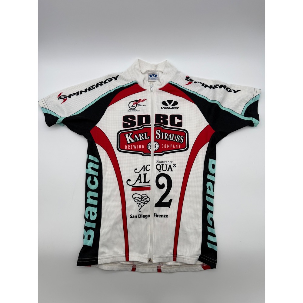 Voler SDBC Karl Strauss Brewing Cycling Jersey Mens Small White Zip USA Made